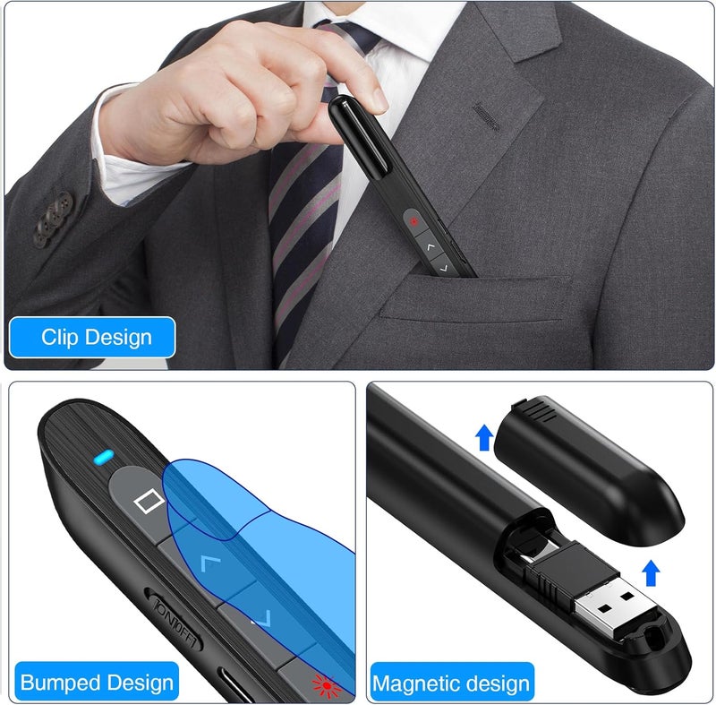 DinoFire USB C Rechargeable Presentation Remote with Red Light,Wireless Preseter PPT Slide Clicker Advancer for MacBook Laptop Computer - Image 4