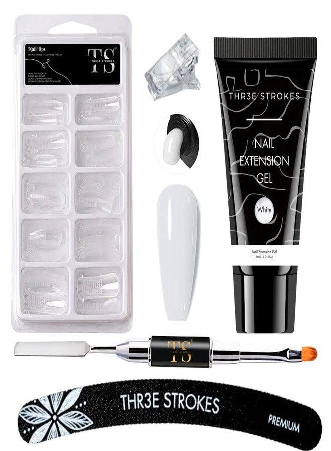 THR3E STROKES Poly Nail Extension Gel Kit for Builder Gel Nail Art Kit Nail Extension Kit (100 POLY TIPS+1 SPATULA+1 FILER+1 CLIP+1 POLYGEL) (SADA KIT) (WHITE) - Image 2