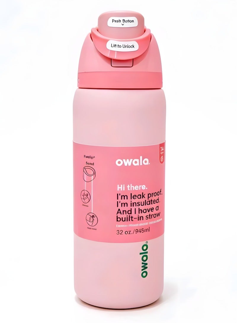 Owala FreeSip Insulated Stainless Steel Water Bottle with Straw, Leak-Proof, BPA-Free, 32 oz Iced Breeze, 1-Pack, (Light Pink) - Image 1
