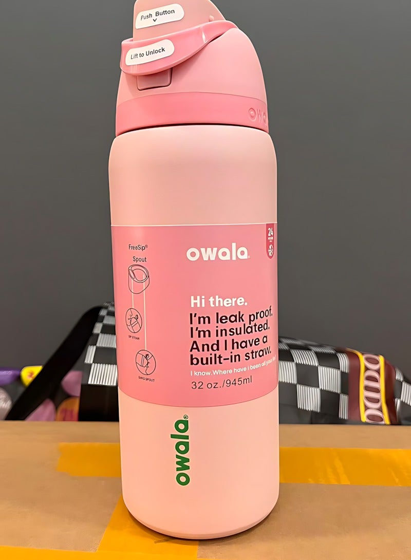 Owala FreeSip Insulated Stainless Steel Water Bottle with Straw, Leak-Proof, BPA-Free, 32 oz Iced Breeze, 1-Pack, (Light Pink) - Image 3