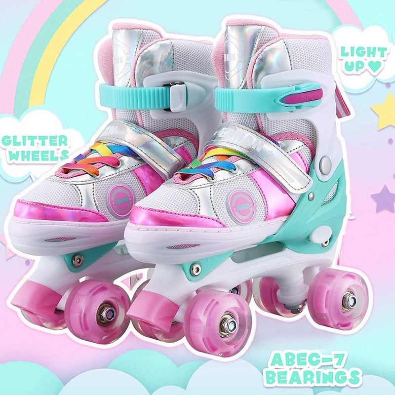 Rovyfota Skates Shoes for Beginners, 8 Light UP Wheels Girls Roller Skates Shine, Fun Illuminating Roller Skates, Outdoor Fitness Skates, Toddler 4 Size Adjustable Roller Skates - Image 4