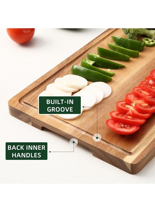 GAOMON XL Cutting Board, 18x12 Large Acacia Wooden Cutting Board for Kitchen, Edge Grain Wood Chopping Board with Juice Groove and Handles, Pre-Oiled Carving Tray for Meat & Cheese - Image 3