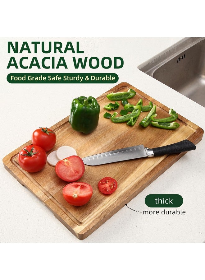 GAOMON XL Cutting Board, 18x12 Large Acacia Wooden Cutting Board for Kitchen, Edge Grain Wood Chopping Board with Juice Groove and Handles, Pre-Oiled Carving Tray for Meat & Cheese - Image 5