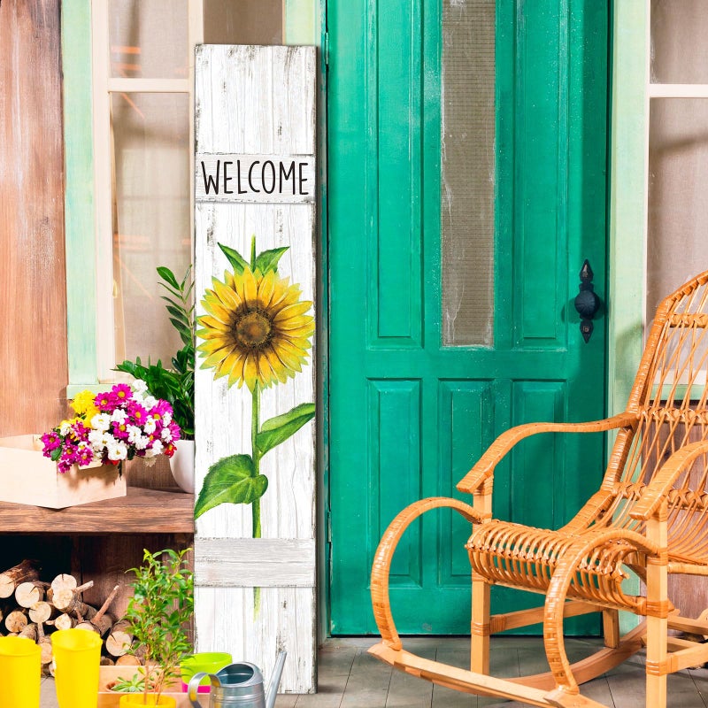 Chitidr Summer Porch Sign Sunflower Wooden Welcome Sign for Front Porch Standing Vertical Porch Sign Rustic Spring Front Porch Decor with White Background for Farmhouse Door Porch Decoration  42 H - Image 4