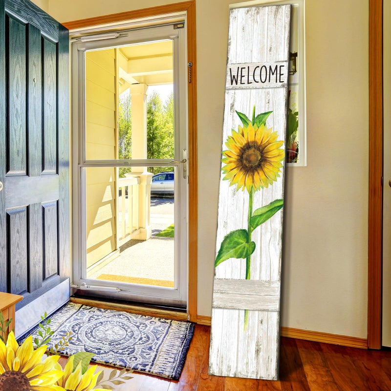 Chitidr Summer Porch Sign Sunflower Wooden Welcome Sign for Front Porch Standing Vertical Porch Sign Rustic Spring Front Porch Decor with White Background for Farmhouse Door Porch Decoration  42 H - Image 5