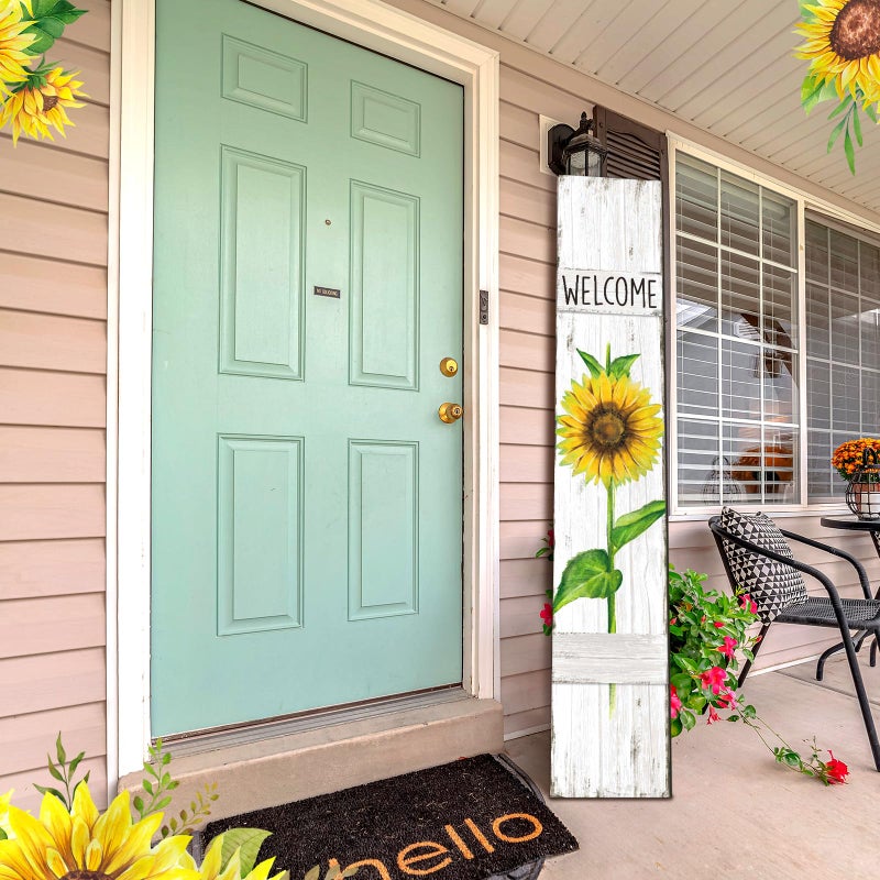 Chitidr Summer Porch Sign Sunflower Wooden Welcome Sign for Front Porch Standing Vertical Porch Sign Rustic Spring Front Porch Decor with White Background for Farmhouse Door Porch Decoration  42 H - Image 2