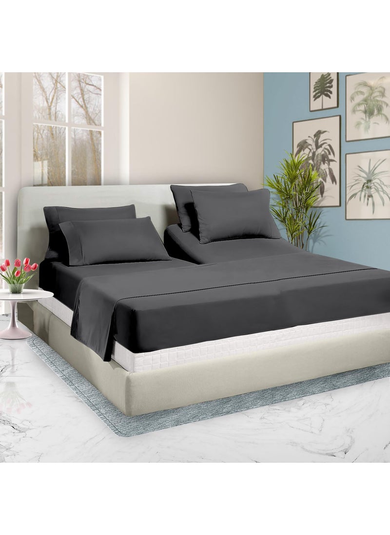 SGI bedding SGI bedding 39"" King Split Top Flex Head Sheet 100% Egyptian Cotton Sheet Set 1000 Thread Count Flex Top Sheet for Adjustable Bed 4Pc Sheet Set 18"" Deep Pocket for Sleep Number Bed - Dark Gray  - Image 1