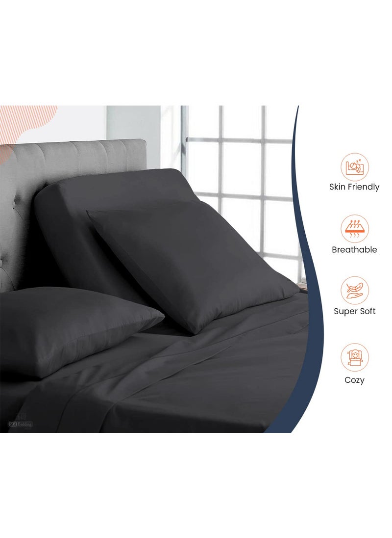 SGI bedding SGI bedding 39"" King Split Top Flex Head Sheet 100% Egyptian Cotton Sheet Set 1000 Thread Count Flex Top Sheet for Adjustable Bed 4Pc Sheet Set 18"" Deep Pocket for Sleep Number Bed - Dark Gray  - Image 4