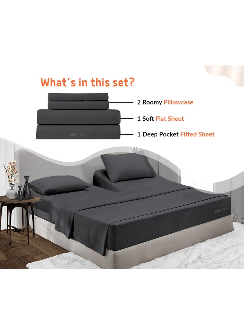 SGI bedding SGI bedding 39"" King Split Top Flex Head Sheet 100% Egyptian Cotton Sheet Set 1000 Thread Count Flex Top Sheet for Adjustable Bed 4Pc Sheet Set 18"" Deep Pocket for Sleep Number Bed - Dark Gray  - Image 2