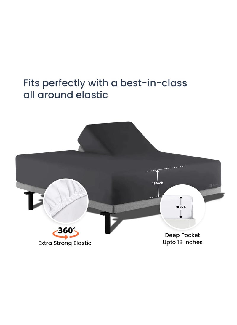 SGI bedding SGI bedding 39"" King Split Top Flex Head Sheet 100% Egyptian Cotton Sheet Set 1000 Thread Count Flex Top Sheet for Adjustable Bed 4Pc Sheet Set 18"" Deep Pocket for Sleep Number Bed - Dark Gray  - Image 5