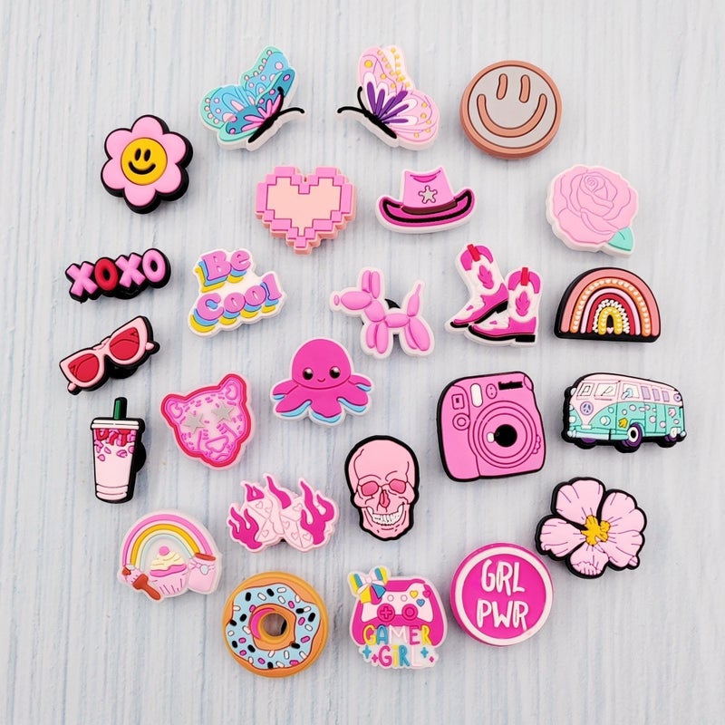 JXMADUK 50 Pack Flower Shoe Decorations Charms for Clog Accessories Pins for Girls Women Cute Preppy Pink Butterfly Cowgirl VSCO Shoe Charms Party Favors - Image 3