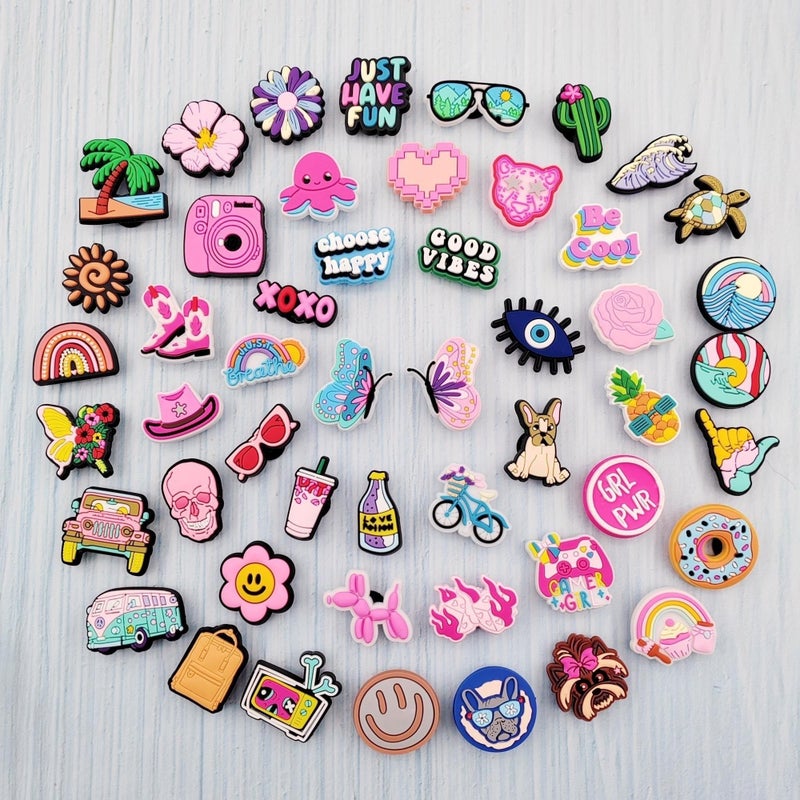 JXMADUK 50 Pack Flower Shoe Decorations Charms for Clog Accessories Pins for Girls Women Cute Preppy Pink Butterfly Cowgirl VSCO Shoe Charms Party Favors - Image 2
