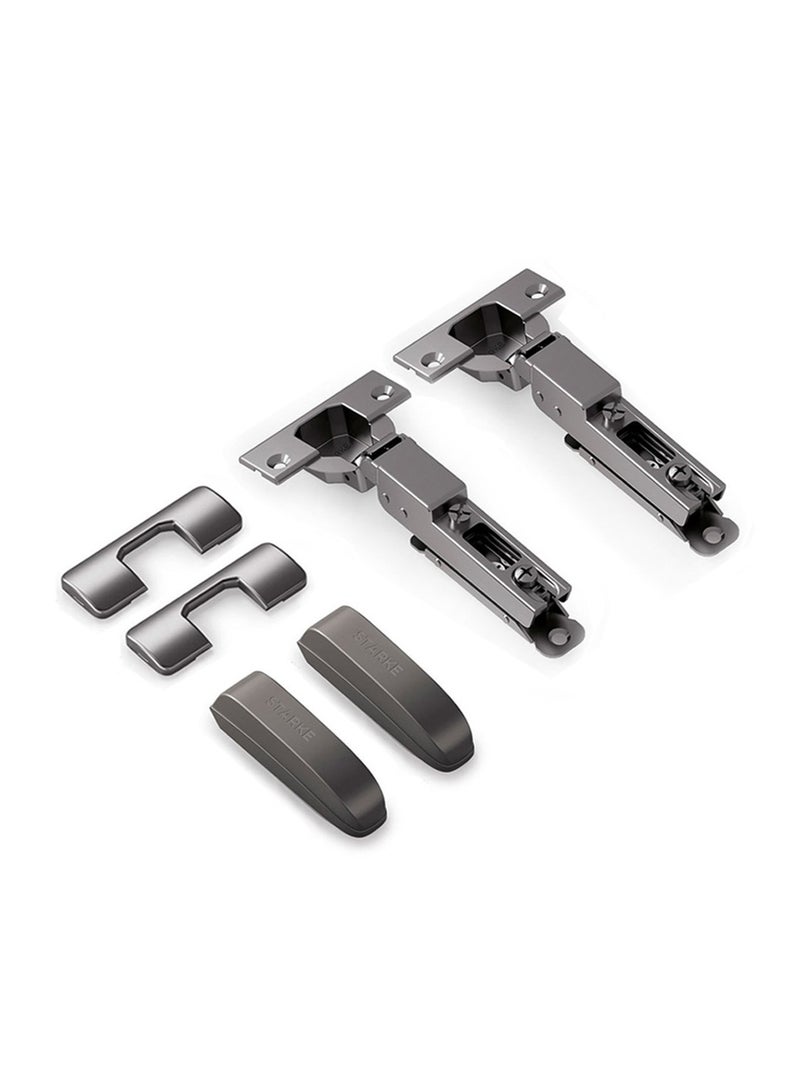 STARKE Pack of 2 Half Overlay Soft Close Cabinet Wingless Hinge -Black Electroplated, 95 Degree Opening Angle, 16-25mm Application, Strong Hydraulic System - Grey Protective Cover & Screws included - Image 1