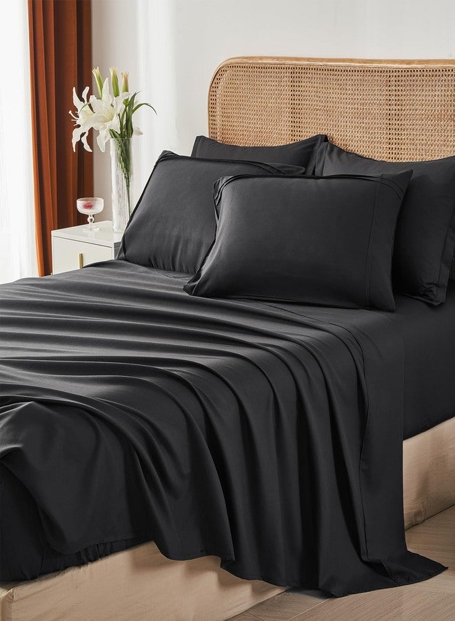 Yogeneg Full Size Comforter Set 7 Piece Bed in a Bag,Grid Pinch Pleat Black Bedding Set,Striped Textured Soft Microfiber Comforter with Sheet Set,All Season Complete Bed Set(Black,Full) - Image 4