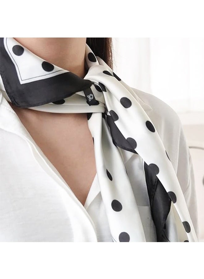 Large Square Satin Headscarves 90x90cm, Polka Dot Silk headscarf for Women, Lightweight Versatile Hair Neck Handbag Accessory, Fashion Gift (Black White) - Image 3