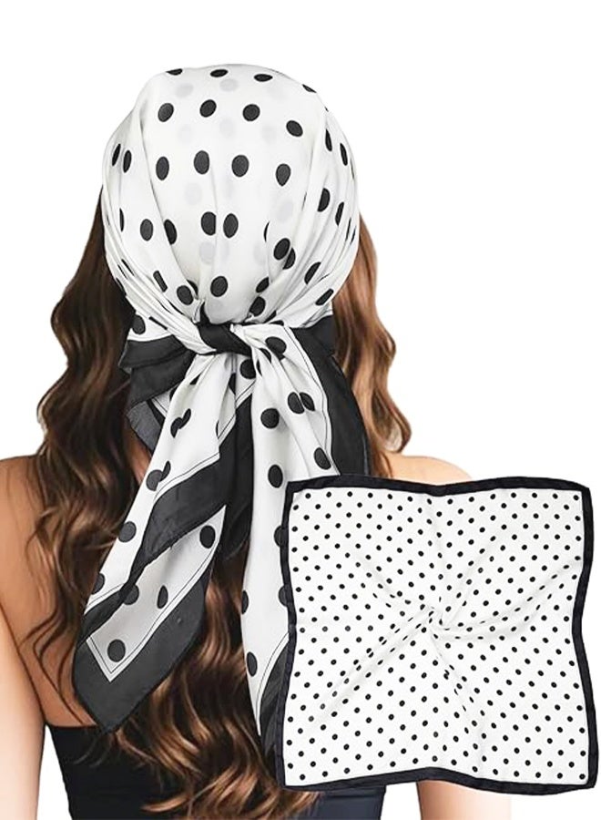 Large Square Satin Headscarves 90x90cm, Polka Dot Silk headscarf for Women, Lightweight Versatile Hair Neck Handbag Accessory, Fashion Gift (Black White) - Image 1