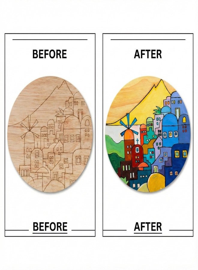HOBBY INDIA Wooden Painting Kit Set for Kids & Adults | DIY Wall Decor Art & Craft | Round Tree Circle Coaster | Home & Office Hanging Decoration | Birthday Gift for Girls & Boys (Beach City) - Image 2