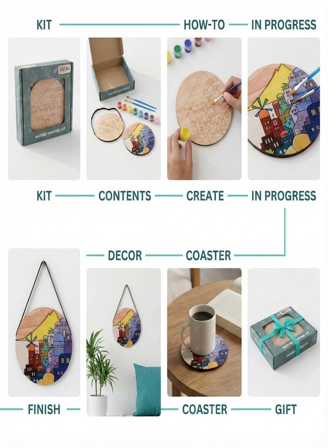 HOBBY INDIA Wooden Painting Kit Set for Kids & Adults | DIY Wall Decor Art & Craft | Round Tree Circle Coaster | Home & Office Hanging Decoration | Birthday Gift for Girls & Boys (Beach City) - Image 5