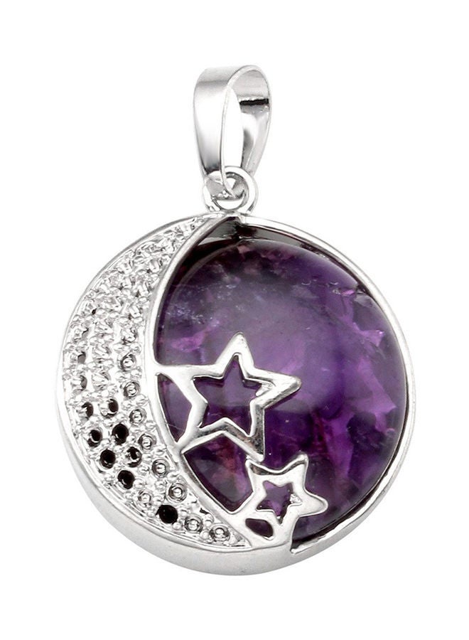 NIBEMINENT Natural Gemstones Moon And Star Healing Crystal Chakra Pendant Necklace Purple/Silver