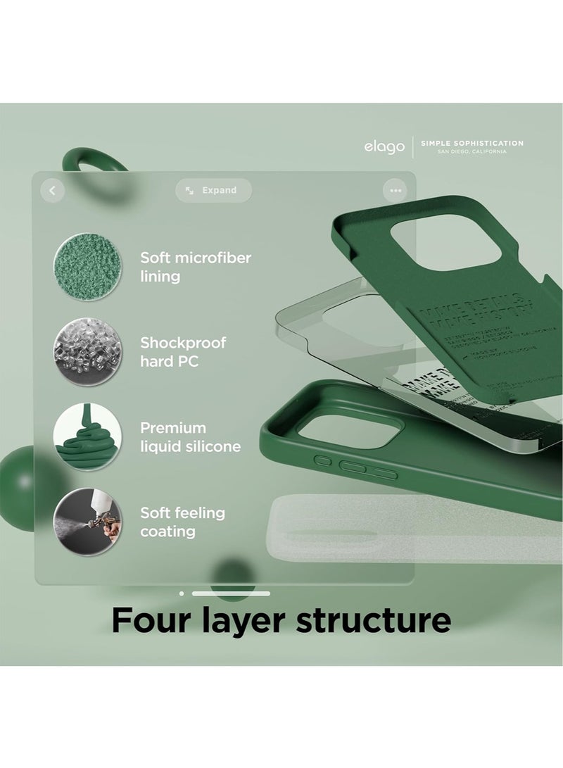 Liquid Silicone for iPhone 15 PRO Case Cover Full Body Protection, Shockproof, Slim, Anti-Scratch Soft Microfiber Lining - Alpine Green