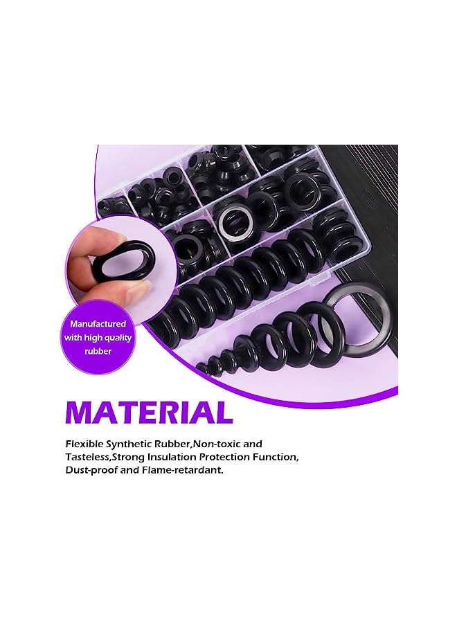 promass 140Pcs Black Rubber Grommet Assortment Kit, 8 Sizes Eyelet Ring Gasket, Single Sided Round Firewall Hole Plugs Approx 2/13" 1/5" 5/16" 3/8" 1/2" 3/4" 13/16" 1" Drill Hole for Wiring, Boat - Image 4