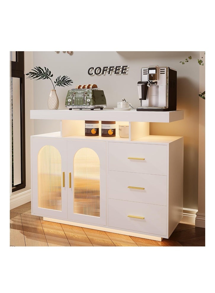 keke Dystler Coffee Bar Cabinet with Storage, Sideboard 3 Drawers & 2 Doors Storage Table for Kitchen Dining - Image 1