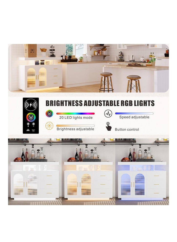 keke Dystler Coffee Bar Cabinet with Storage, Sideboard 3 Drawers & 2 Doors Storage Table for Kitchen Dining - Image 3