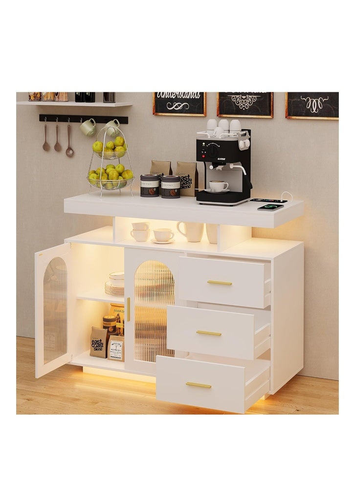keke Dystler Coffee Bar Cabinet with Storage, Sideboard 3 Drawers & 2 Doors Storage Table for Kitchen Dining - Image 2