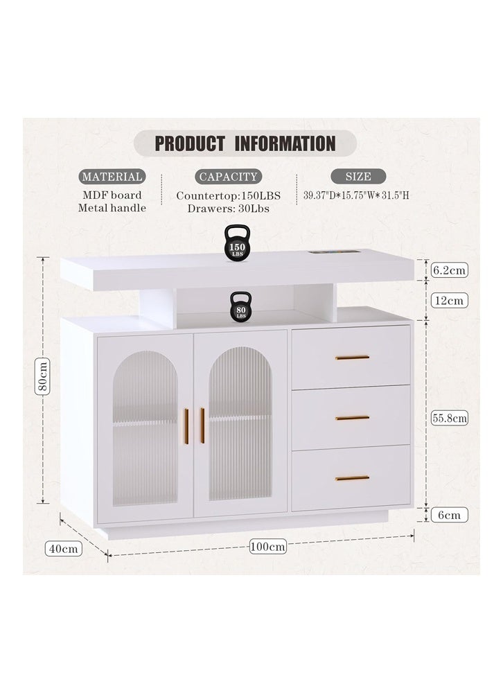 keke Dystler Coffee Bar Cabinet with Storage, Sideboard 3 Drawers & 2 Doors Storage Table for Kitchen Dining - Image 5