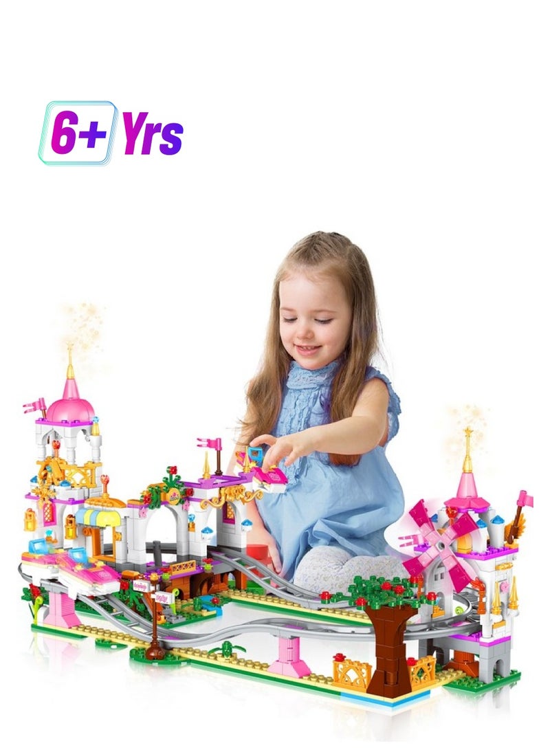 Hogokids Friend Roller Coaster Building Set - 711 Pieces Girls Amusement Park Building Block Kit Stem Playground Park Pink Construction Birthday Gift Toys For Kids Girls Boys Aged 6 7 8 9 10 11 - Image 1