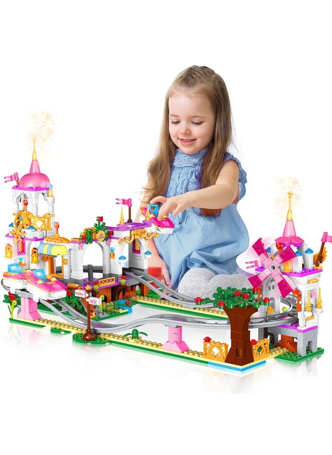 Hogokids Friend Roller Coaster Building Set - 711 Pieces Girls Amusement Park Building Block Kit Stem Playground Park Pink Construction Birthday Gift Toys For Kids Girls Boys Aged 6 7 8 9 10 11  - Image 1