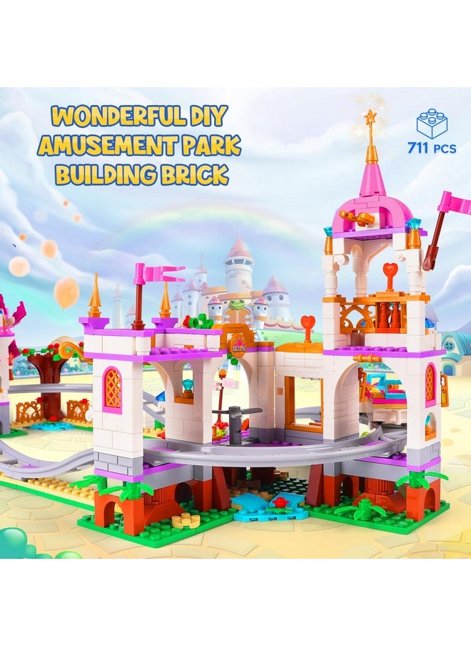Hogokids Friend Roller Coaster Building Set - 711 Pieces Girls Amusement Park Building Block Kit Stem Playground Park Pink Construction Birthday Gift Toys For Kids Girls Boys Aged 6 7 8 9 10 11  - Image 5