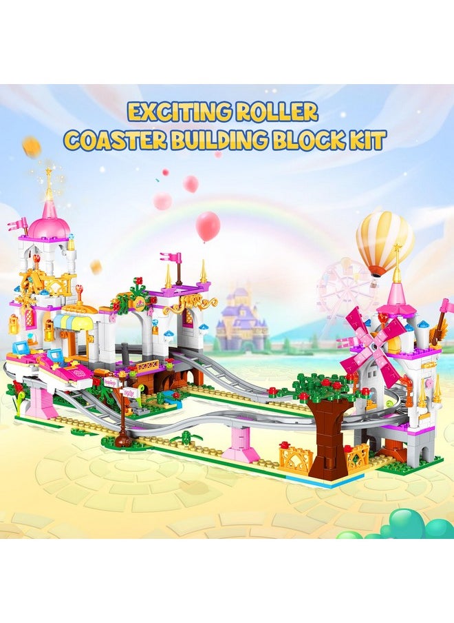Hogokids Friend Roller Coaster Building Set - 711 Pieces Girls Amusement Park Building Block Kit Stem Playground Park Pink Construction Birthday Gift Toys For Kids Girls Boys Aged 6 7 8 9 10 11  - Image 2