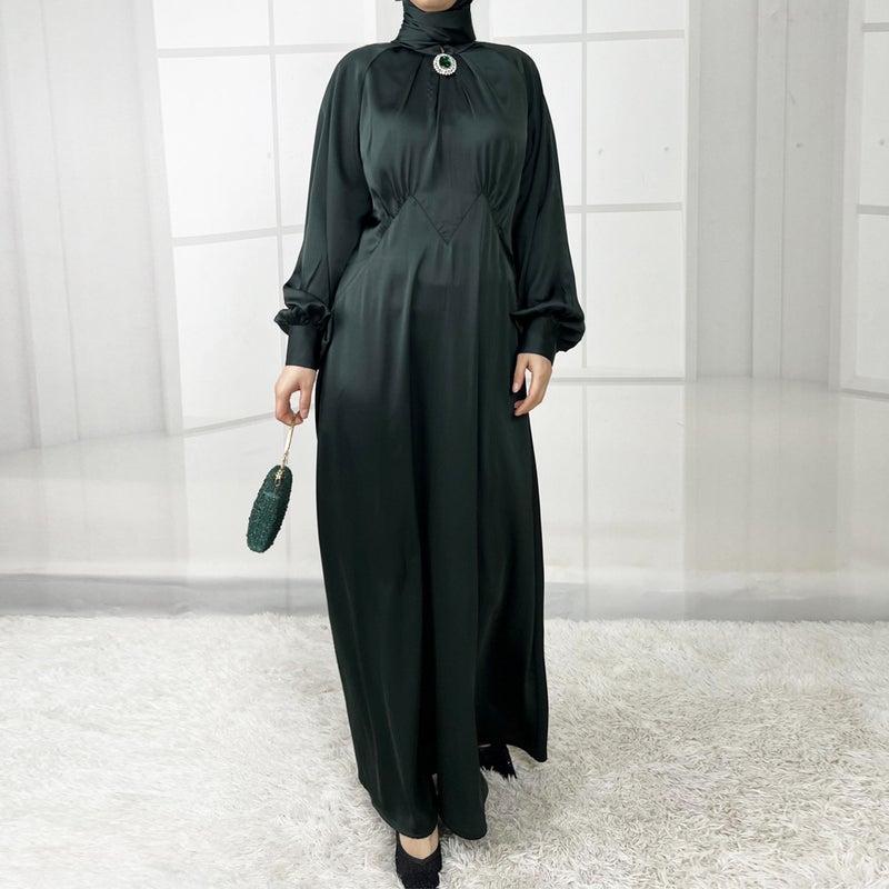 JAMEEL New Fashion A-Line Dress Long Robe Maxi Skirt Women's Lantern Sleeve Diamond Cross-Border Satin Ethnic Wear 4734 - Image 1