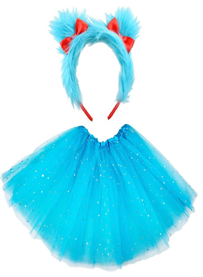 Popuid Girls Blue World Book Day Costume - Youth Kids Fuzzy Headband, Tutu & Dress Up Kits, 100th Day of School, Spirit Day Halloween Cosplay (Blue) - Image 4