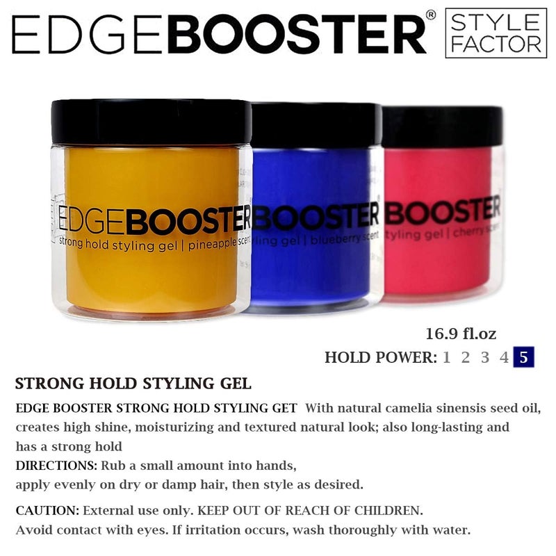 Style Factor EDGE BOOSTERÂ® Strong Hold Styling Gel | Alcohol-Free Hair Gel with Camellia Sinensis Seed Oil for Curly, Wavy & Sleek Styles | Frizz Control, Long-Lasting and Flexible Hold (16.9oz) - Image 3