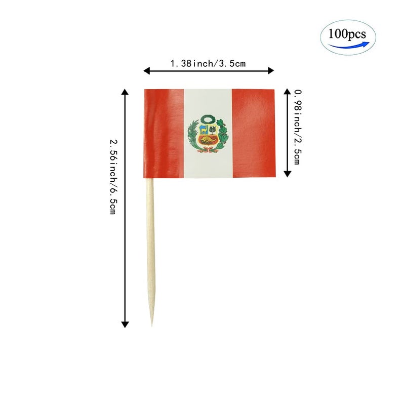 mflagperft Peru Flag Peruvian Small Toothpick Flag Decor Mini Cupcake Toppers Cocktail Food Flags Decorations (100 pcs) - Image 2