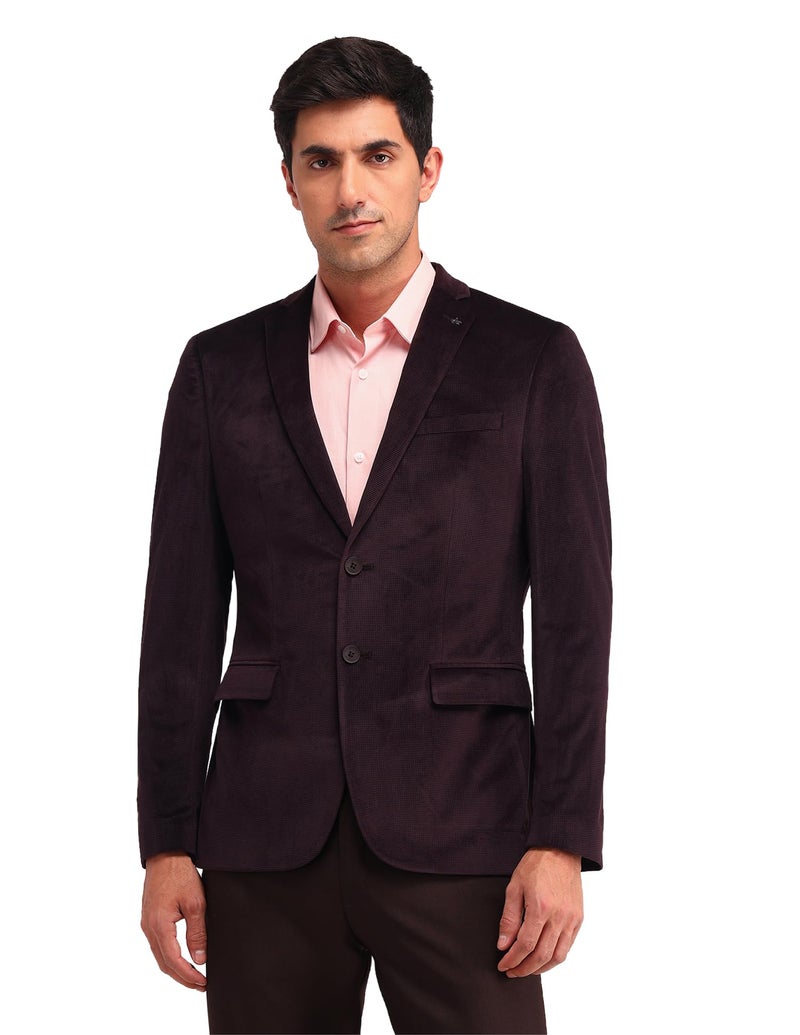 Arrow Men's Red Textured Notch Collar Long Sleeve Formal Polyester Slim Fit Blazer (ARAIBZ5041_Red_40) - Image 1