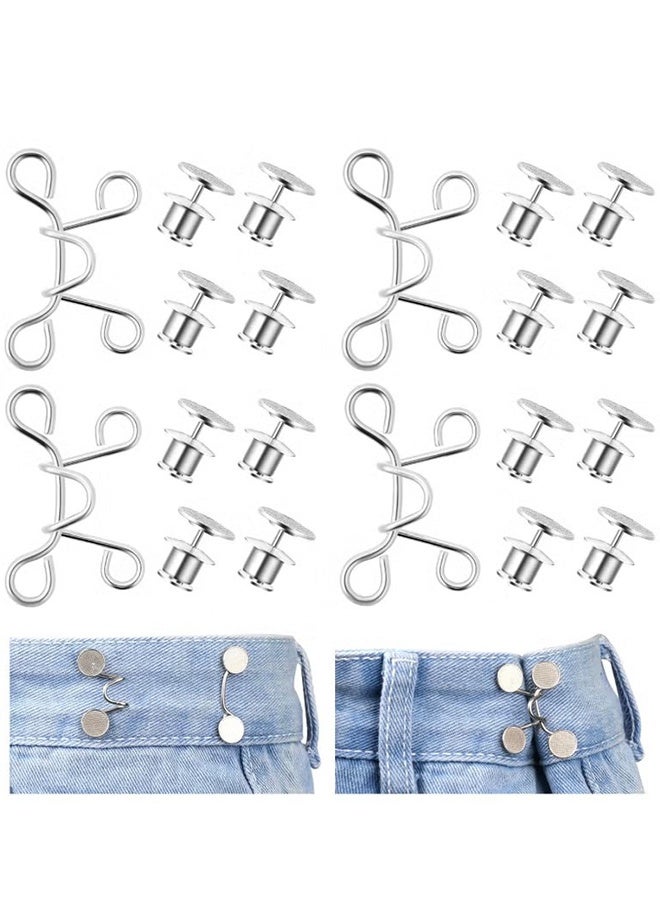 24 Pieces Detachable and Reusable Pant Waist Tightener - No Sewing Required, Adjustable Waist Buckle Extender for Loose Jeans (4 Set) - Image 1