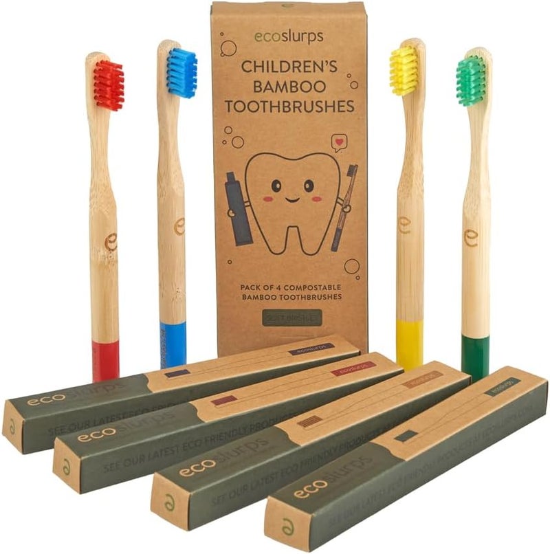 EcoSlurps Bamboo Toothbrushes - Bamboo Toothbrush Multipack Biodegradable Toothbrushes (4 Kids, Multi-Colour) - Image 2