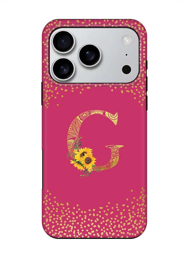 Stylizedd Tough Pro Magnetic Case for iPhone 17 Pro, Dual Layer hybrid PC + TPU Mobile Cover Matte - Custom Floral Monogram - G ( Deep Pink )