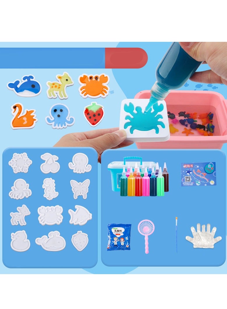 Magic Water Elf Beads Toy Set with Box, DIY Fun Puzzle 12 Color and 14 Shape Mold Handmade Water Beads Elves Toy, Creative Activities for Kids and Children Age 3+ - Image 1