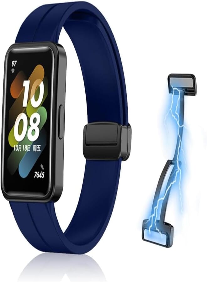 Next Next Store Magnetic Silicone Strap, Compatible with Huawei Band 8, Includes Magnets, Slip on Sport Band Replacement Strap Compatible with Huawei Band 8 (Navy) 