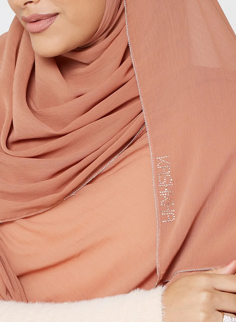 KASHKHA Chiffon Hijab With 4 Sides Chain Stitch And The Logo Studded