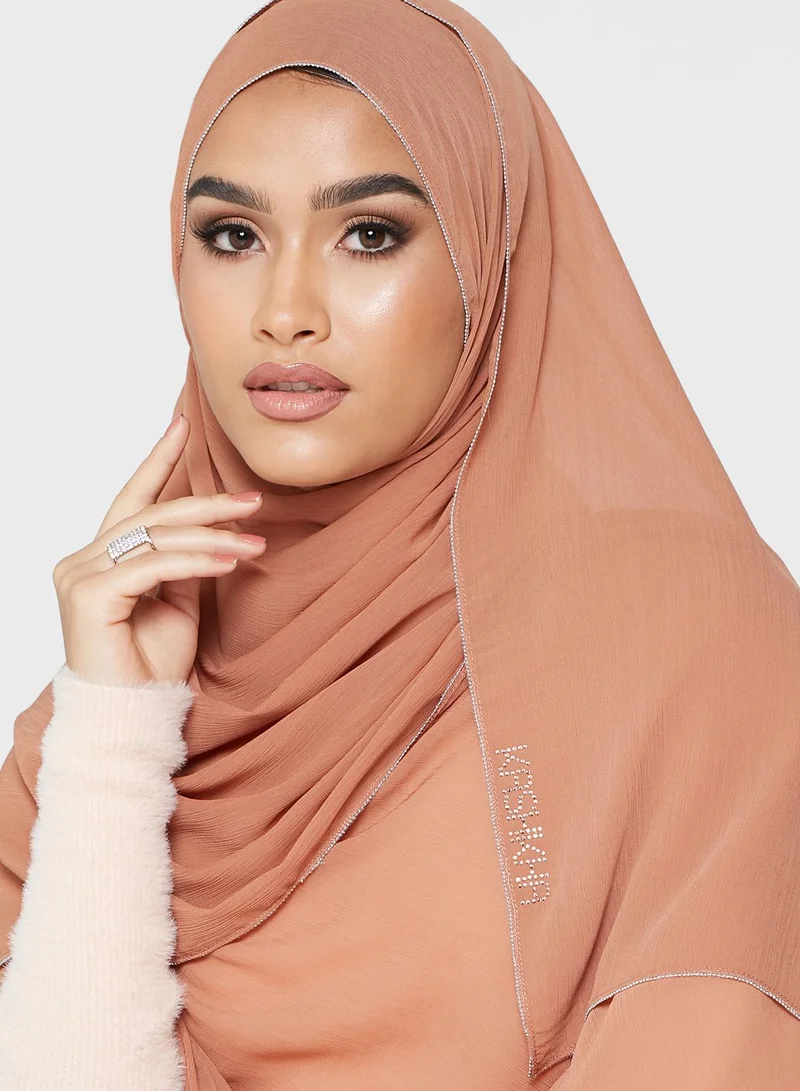 KASHKHA Chiffon Hijab With 4 Sides Chain Stitch And The Logo Studded