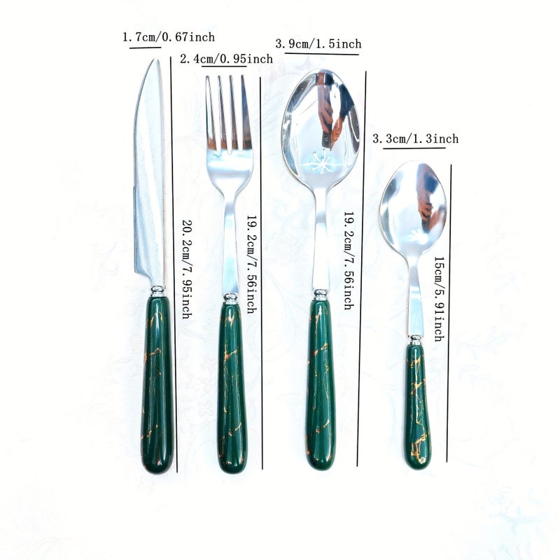 4 Green Pieces Stainless Steel Cutlery Set Ceramic Handle Knife Fork Spoon Dessert Spoon Home Restaurant Kitchen Daily Dining Party Holiday Gatherings - Image 3