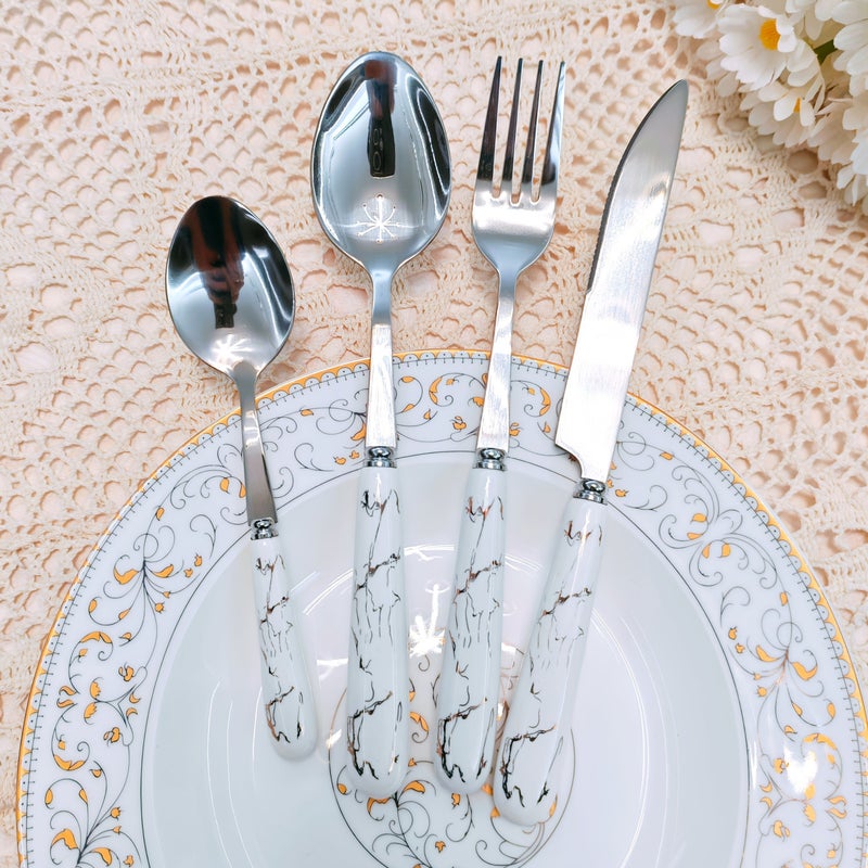 4 Green Pieces Stainless Steel Cutlery Set Ceramic Handle Knife Fork Spoon Dessert Spoon Home Restaurant Kitchen Daily Dining Party Holiday Gatherings - Image 1