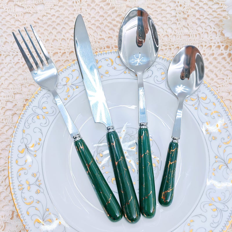 4 Green Pieces Stainless Steel Cutlery Set Ceramic Handle Knife Fork Spoon Dessert Spoon Home Restaurant Kitchen Daily Dining Party Holiday Gatherings - Image 5