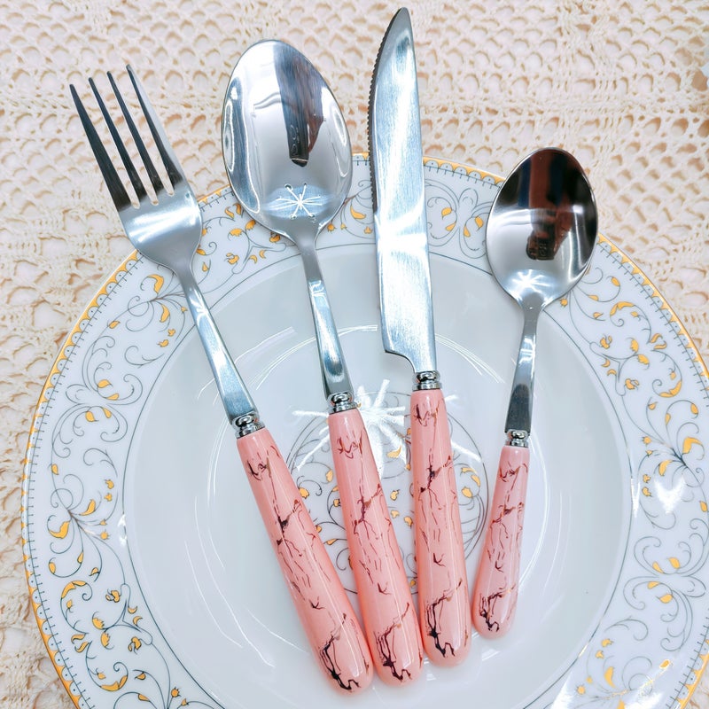 4 Green Pieces Stainless Steel Cutlery Set Ceramic Handle Knife Fork Spoon Dessert Spoon Home Restaurant Kitchen Daily Dining Party Holiday Gatherings - Image 4
