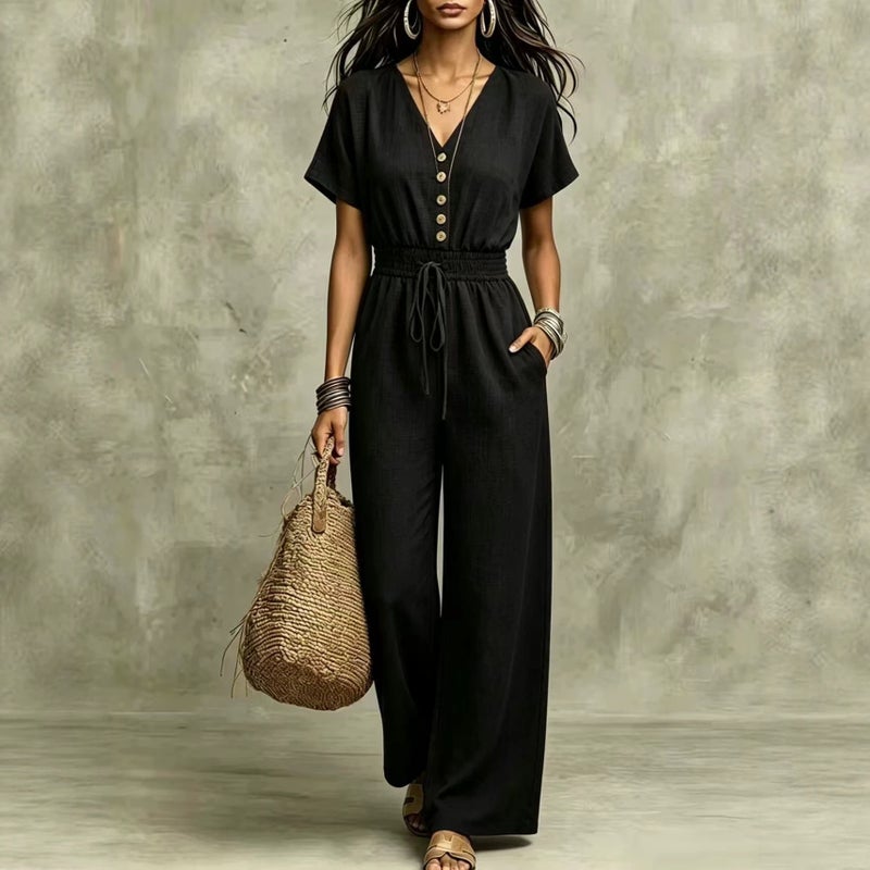 Women's V-Neck Bodycon Jumpsuit - Elegant, Stylish, and Versatile